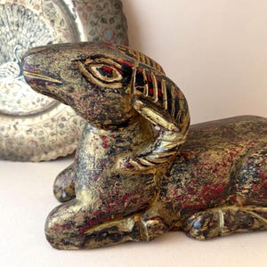 Vintage Indian Gilt Wood Ram Figurine - Hand Carved