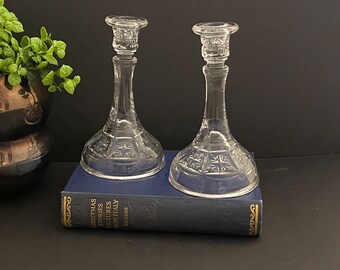 Pair of Vintage Glass Candlesticks