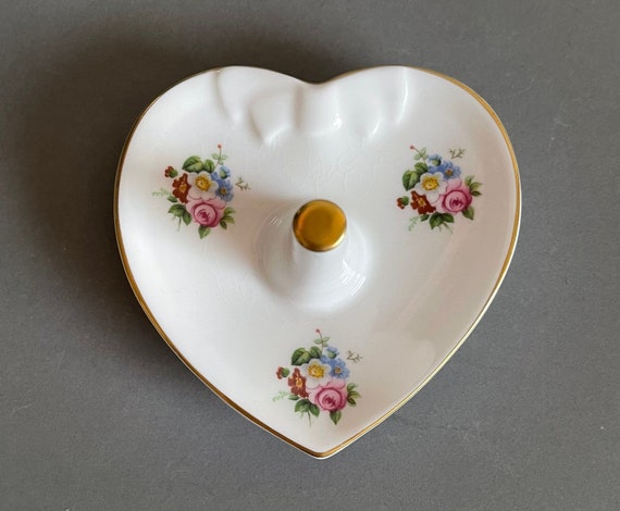 Pretty Coalport Porcelain Heart shaped Ring / Ear… - image 1
