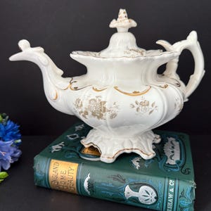 Antique Rococo Style Teapot - White & Gold