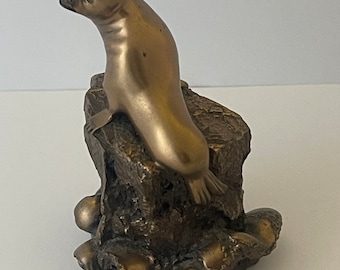 Vintage Bronze Sculpture of a Seal by Brian Elton - Signed