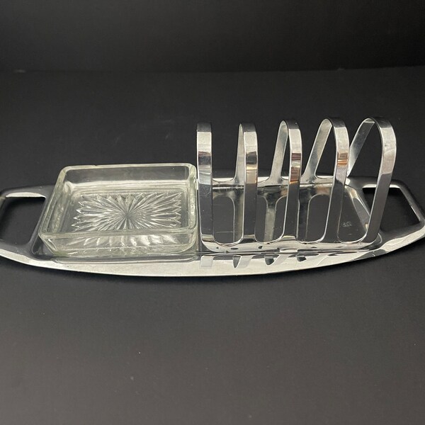 Stylish Vintage Toast Rack with Integrated Glass Butter Dish