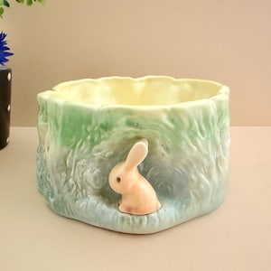 Art Deco Sylvac Bunny and Woodland Pixie Planter / Jardinière