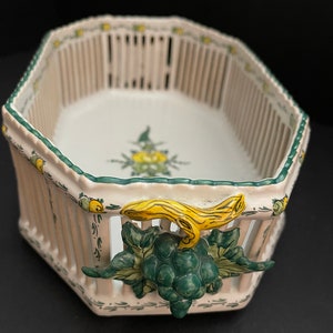 Vintage French  Faience Pottery Openwork Basket by Faiencerie D&#39;art de Malicorne  FAM