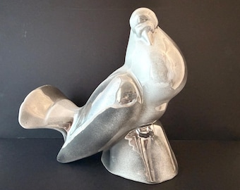 Art Deco Style Pigeon / Dove Figurine, Silver Lustre