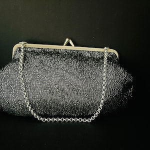 Vintage Evening Bag, Mid Century, Black and Silver Lurex