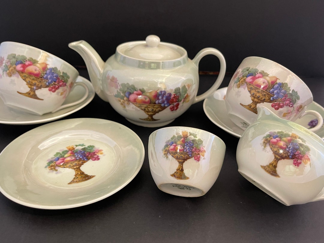 Vintage tea for Two Tea Set Lustre Fruit & Basket Pattern Etsy