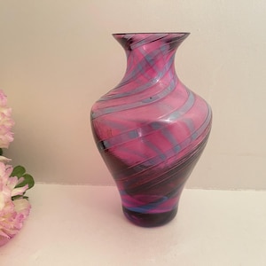 Caithness Scotland, Purple and Pink Swirl Art Glass Vase