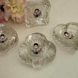 Set of 4 Vintage Glass Pierrot Design Pin Dishes