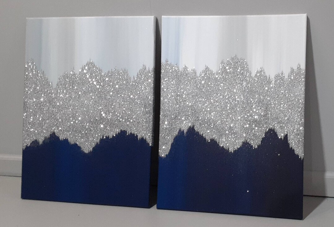 Navy Blue White Gray Silver Wall Art Home Decor Glam Room Etsy