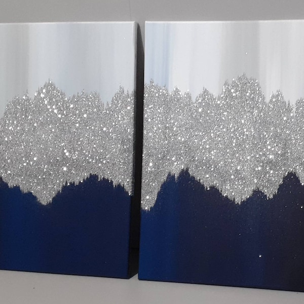 Blue and Silver Wall Art Etsy