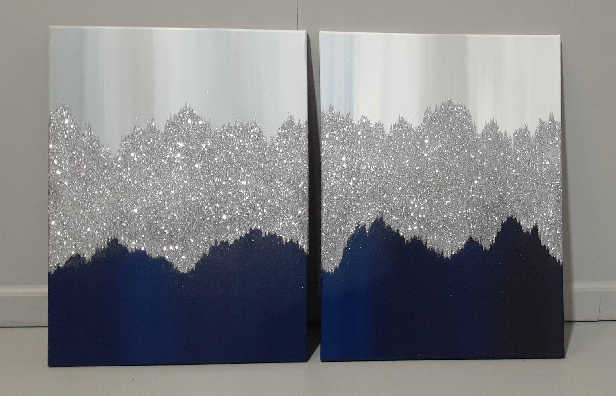 Navy Blue White Gray Silver Wall Art Home Decor Glam Room Etsy