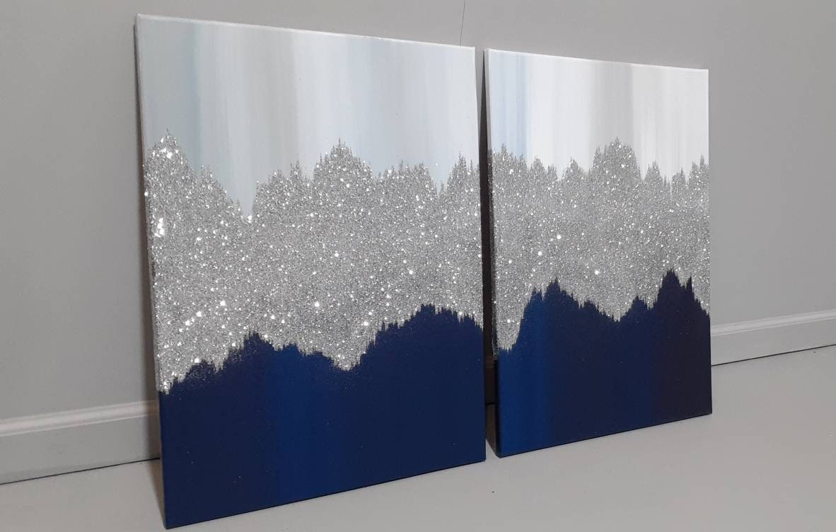 Navy Blue White Gray Silver Wall Art Home Decor Glam Room Etsy