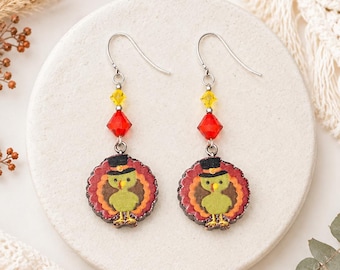 Handmade Thanksgiving Turkey Dangle Earrings | Fall Harvest Beaded Jewelry