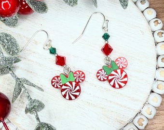 Minnie Mouse Christmas Earrings: Candy Cane Holiday Jewelry