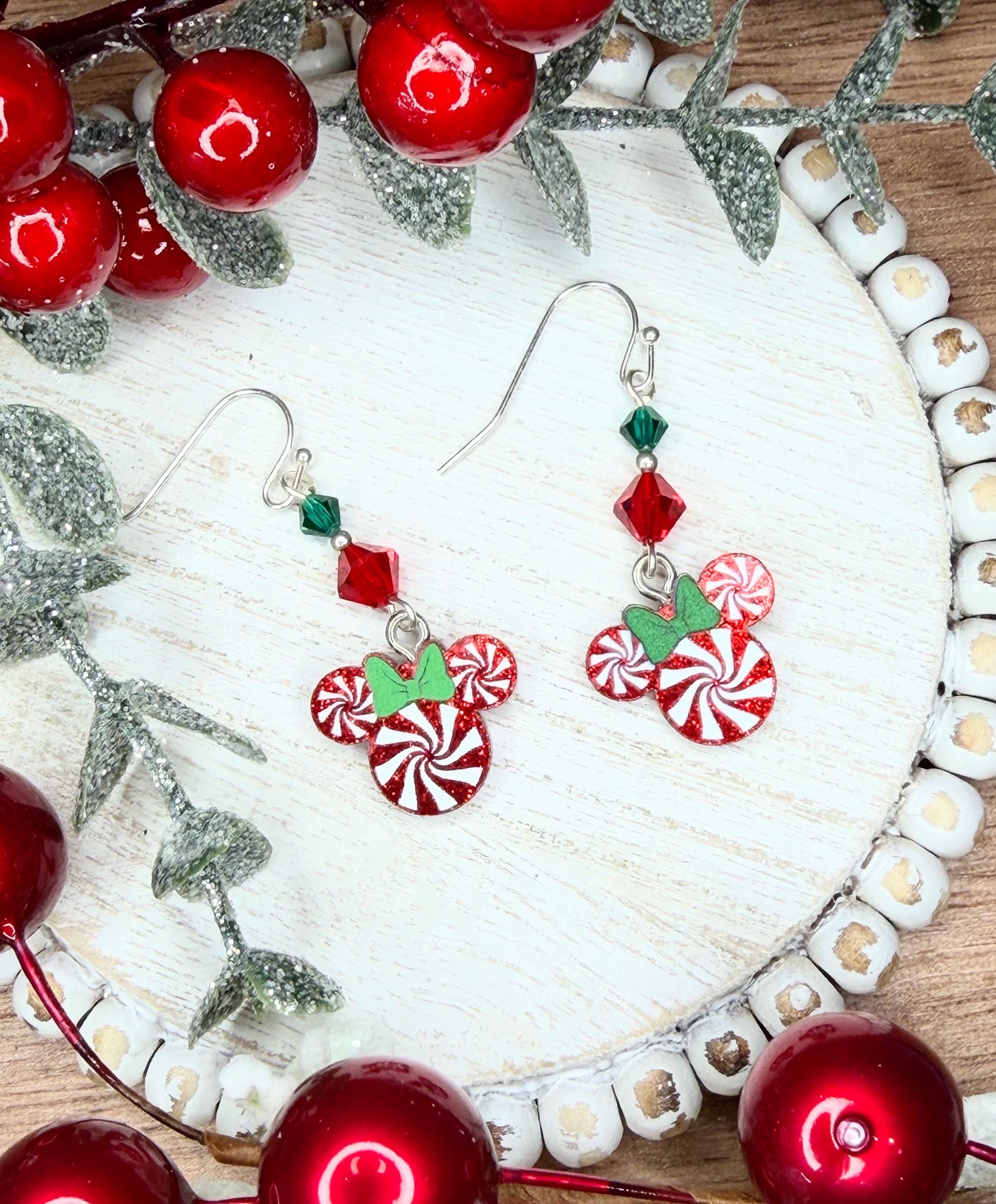 Christmas Peppermint Minnie Mouse Earrings - Etsy