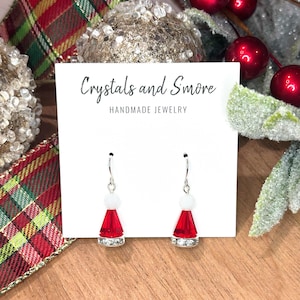 Santa Earrings, Christmas Dangle Earrings, Holiday Earrings, Santa Hat Earrings, Christmas Earrings, Secret Santa Gift, Gift for Her