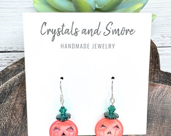 Pumpkin Earrings, Jack O'Lantern Earrings, Fall Earrings, Halloween Earrings, Fall Jewelry, Pumpkin Dangle Earrings, Autumn Earrings,