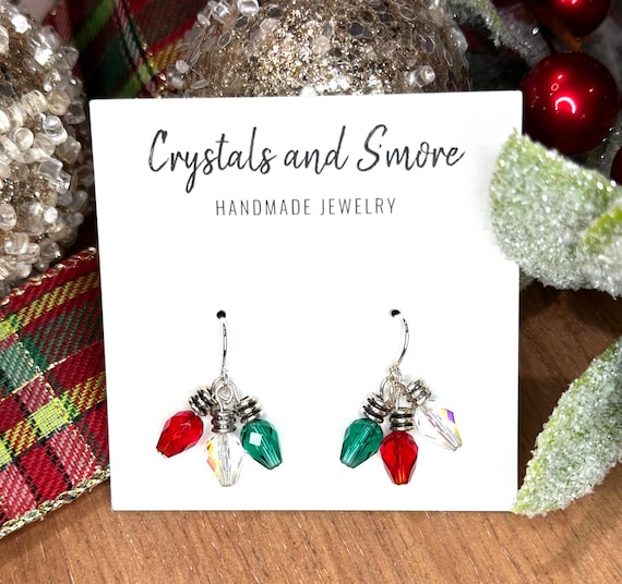 Christmas Light Bulb Dangle Earrings: Sterling Silver Plated Holiday Jewelry