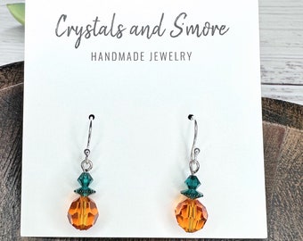 Crystal Pumpkin Earrings, Fall Earrings, Halloween Earrings, Pumpkin Jewelry, Sparkling Autumn Jewelry, Thanksgiving Jewelry, Fall Jewelry