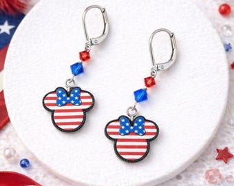 Pendientes de Minnie Mouse para el 4 de julio: Pendientes colgantes rojos, blancos y azules