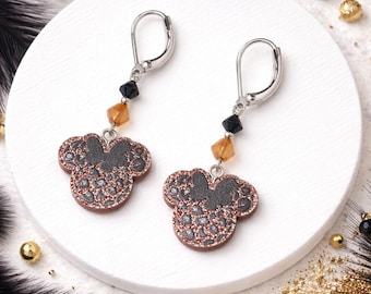 Glitter Leopard Mouse Earrings: Swarovski Crystal Sterling Silver Plated Hooks