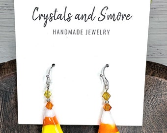 Candy Corn Earrings, Fall Earrings, Halloween Earrings, Candy Jewelry, Fall Festival Earrings, Crystal Earrings, Handmade Jewelry