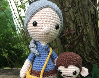 Muñeca amigurumi de Jane Goodall y Monkey a crochet