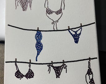 Bikini Swimsuit clothesline bedazzled rhinestone canvas
