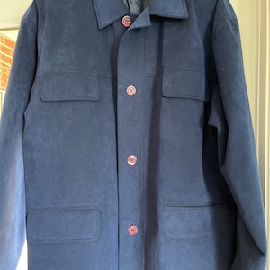 Samuel Roberts by Peter Hatsi Androu ultrasuede large navy blue coatj / vintage 1980s jacket /