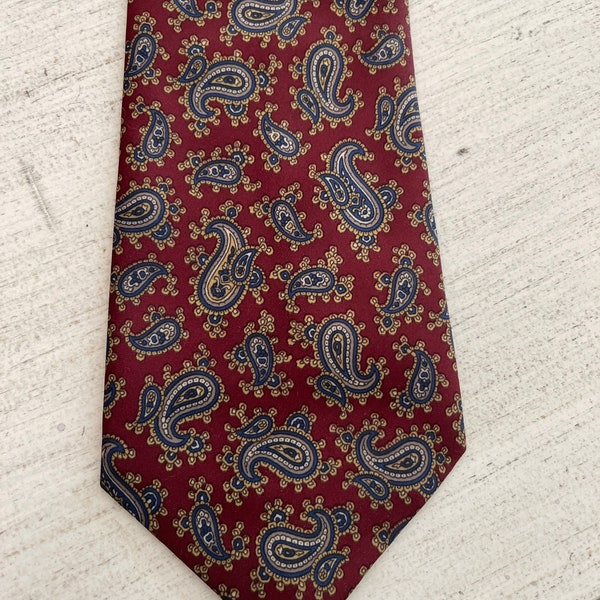Vintage Hatemoglu by Bursa silk neck tie / silk burgandy navy gold paisley / MOD mcm / gift for Dad husband brother son 31