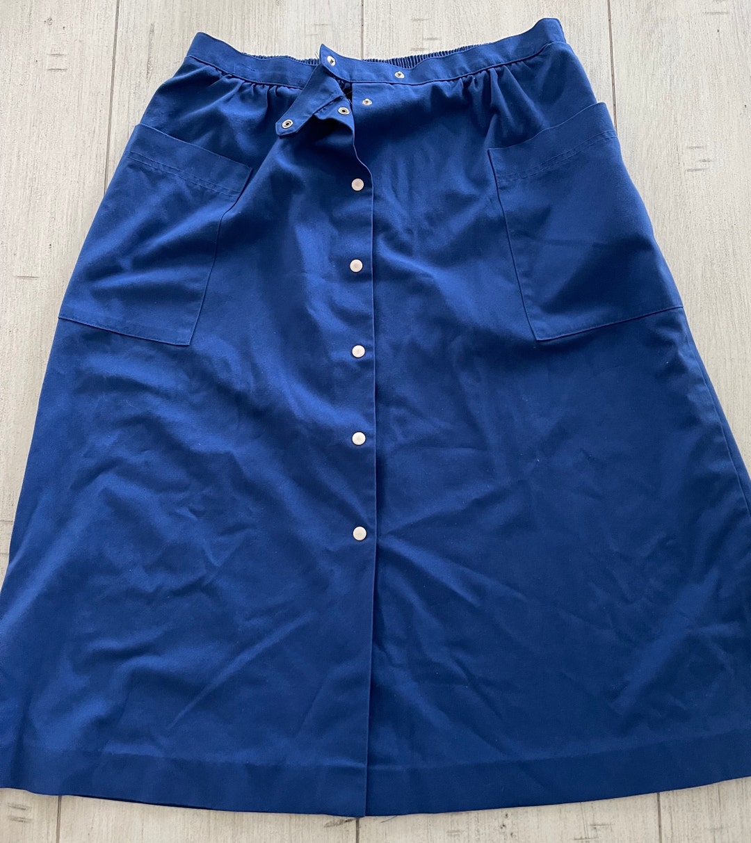 Vintage Koret Blue Front Snap Skirt Size 18 / Made in the USA / Elastic ...