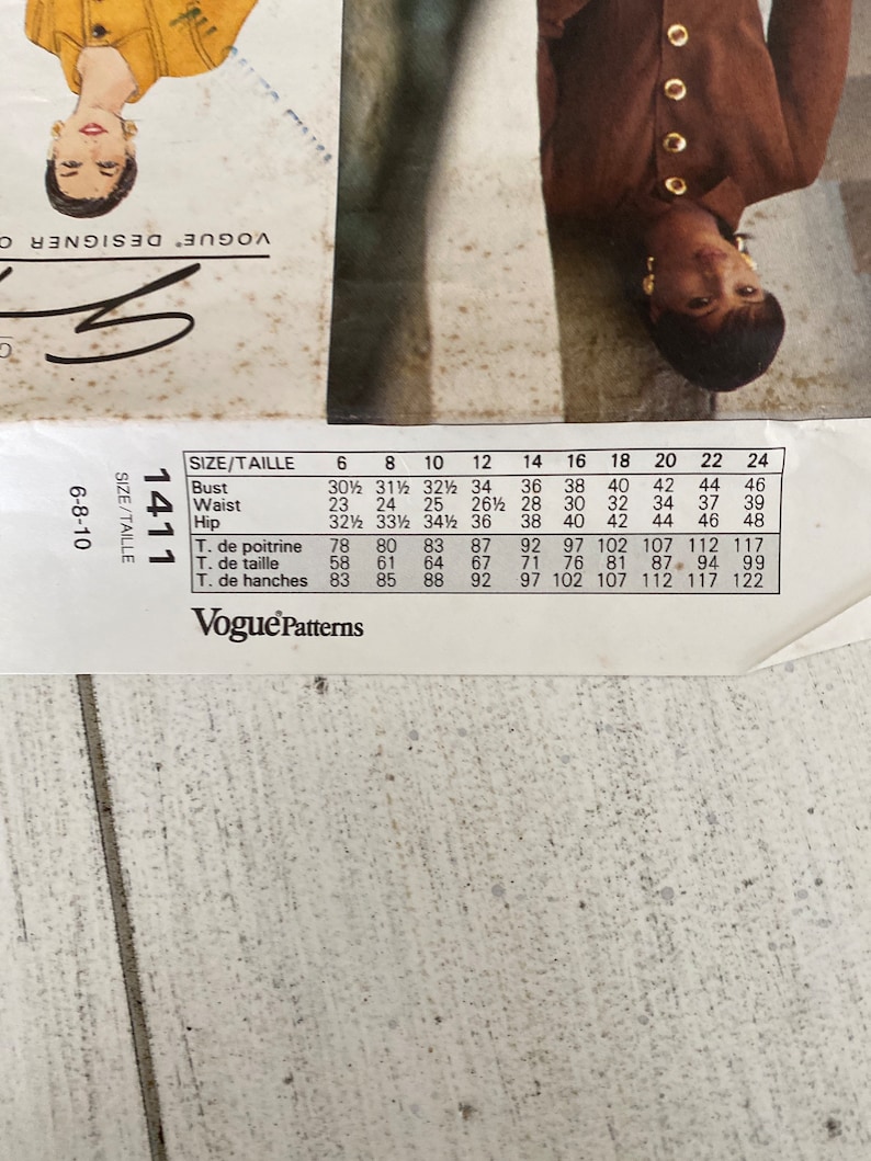 Vogue 1411 Uncut Vintage Pattern Size 6 8 10 / 1994 / Misses Jacket ...