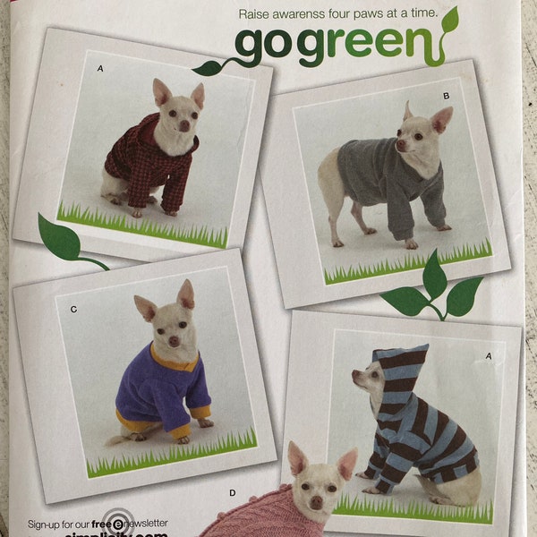 Simplicity 2755 uncut pattern / 2008 / xs, small and medium / dog clothes with jacket and coat / go green