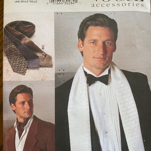 Vogue 7104 uncut pattern one size / 2001 / Mens Accessories / scarf ascot bow tie cummerbund pocket square