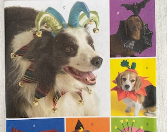 Butterick 5117 vintage uncut pattern size OSZ / 2007 / pet costumes including jester hat, bat, clown, little red riding hood, witch