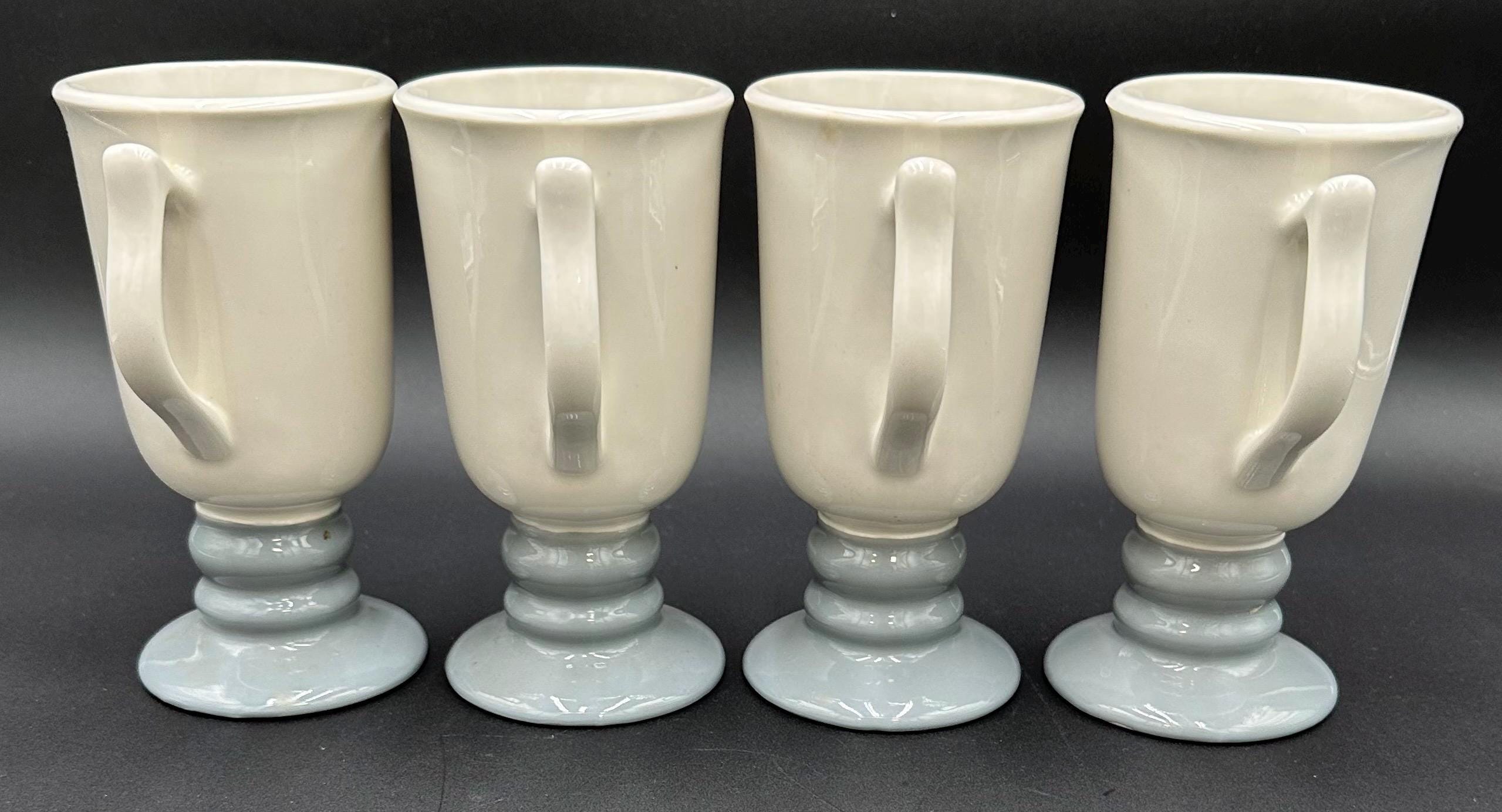 Hall Vintage Pedestal Irish Coffee Cups Cream with Gray Pedestals / set of 4 and set of 3 1273 / 1970s mcm coffee USA Hall Pottery Co