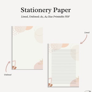Papel de papelaria para impressão, papel para escrever cartas digitais, forrado sem forro, A5, A4 PDF, linhas em branco, notas, suprimentos de papel, rosa abstrato
