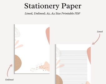 Stationery Paper Printable, Digital Letter Writing Paper, Lined Unlined, A5, A4 PDF, Blank Lines, Notes, Paper Supplies, Abstract Brown