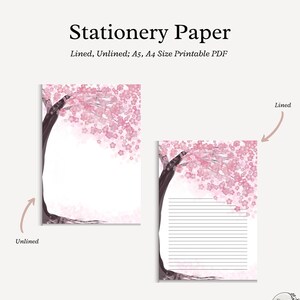 Briefpapier zum Ausdrucken, digitales Briefpapier, liniert, unliniert, A5, A4 PDF, leere Linien, Notizpapier, Sakura Cherry Blossom