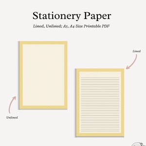 Papel de papelería imprimible, papel para escribir cartas digitales, forrado sin forro, A5, A4 PDF, líneas en blanco, notas, suministros de papel, lunares amarillos