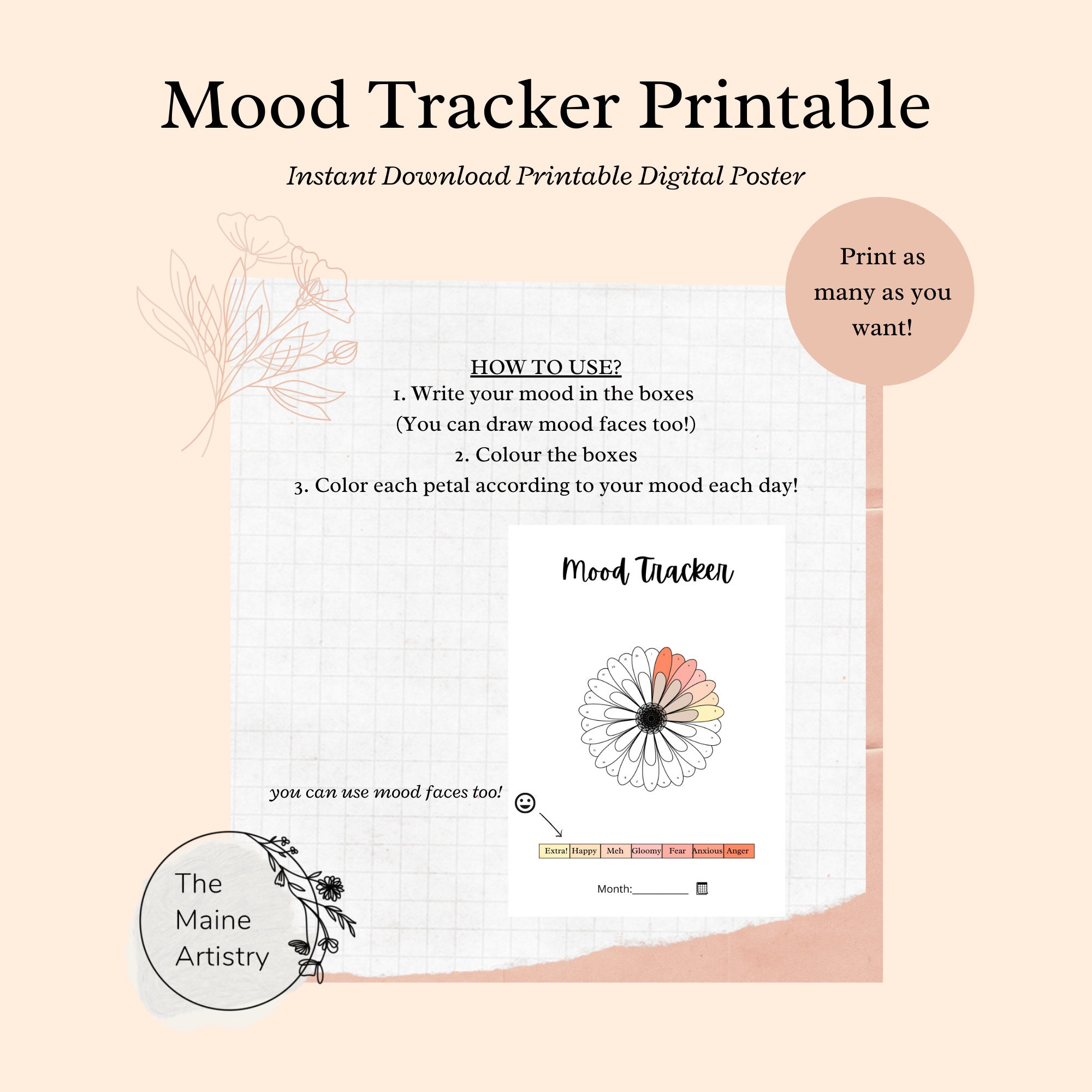 Mood Tracker Printable Bundle Pack, Instant Download, Digital Print ...
