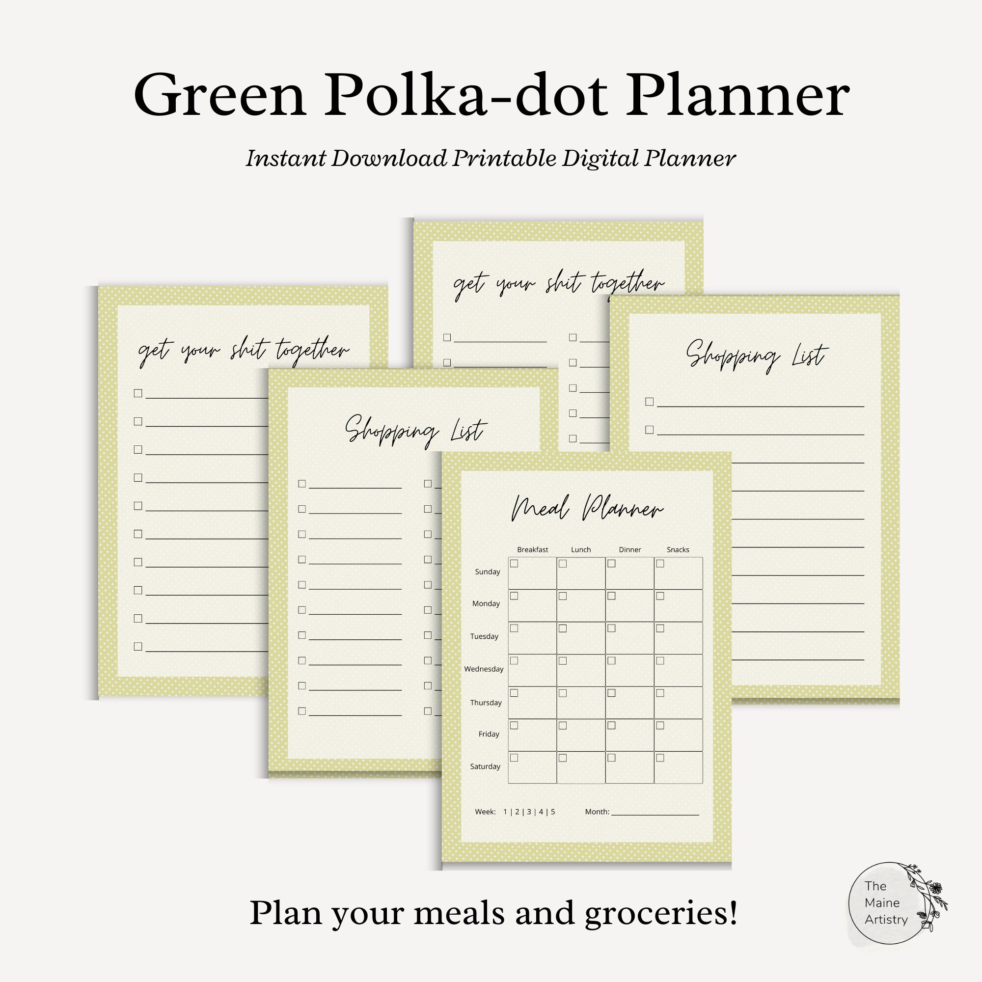 Buy Sage Green Polka-dot Planner Printable, Daily, Weekly, Monthly ...