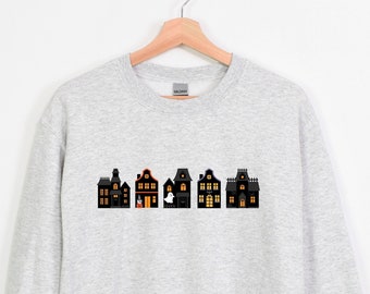 Haunted House Halloween Sweatshirt, Halloween Party shirt, Bats Crewneck, Spooky Season Pullover, Vintage Halloween Trendy Fall Sweatshirt