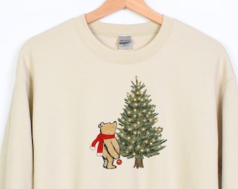 Winnie the Pooh Christams Sweatshirt, Winnie the Pooh Gift, Classic Pooh Sweater, Christmas Tree Sweater, Christmas Winnie the Pooh Sweater