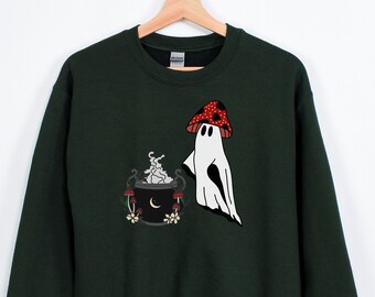 Cottage Core mushroom Fall Sweatshirt, Halloween Ghost sweatshirt, magic mushroom sweatshirt, Forrest mushroom fall fairycore sweatshirt
