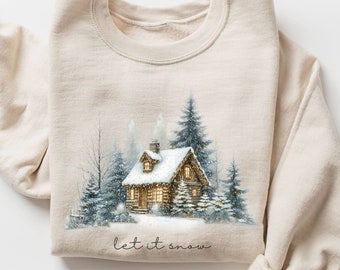 Christmas sweatshirt, Winter cabin sweatshirt, Christmas, Winter sweater, Let it snow Sweater, Camping Apparel, Cozy Pine Tree Loungewear