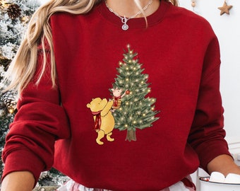 Winnie the Pooh Christams Sweatshirt, Winnie the Pooh Gift, Classic Pooh Sweater, Christmas Tree Sweater, Christmas Winnie the Pooh Sweater