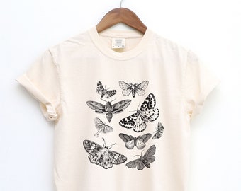 Cottagecore Moth Comfort Colors Shirt, Dark Academia Ästhetisches T-Shirt, Käfer T-Shirt, Goblincore, Vintage Stil, Forestcore, Dark Cottagecore