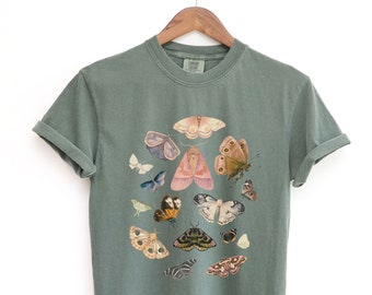 Cottagecore Motte Komfort Farben Shirt, dunkle Academia Ästhetik T-Shirt, Käfer Tee, Goblinkern, Vintage Stil, Forestcore, dunkler Cottagecore
